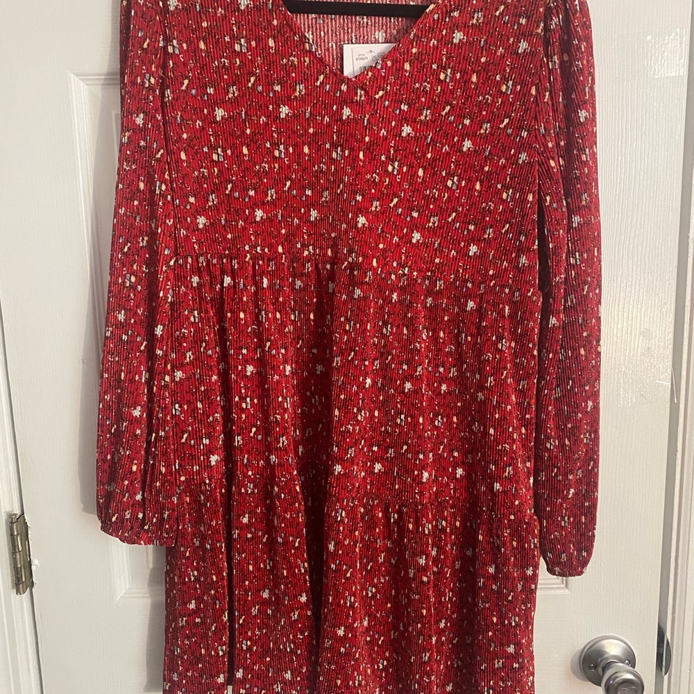love, Fire Red Dress with Floral Pattern